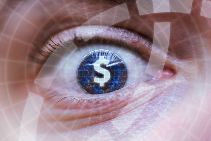 Human eye with dollar or money symbol inside