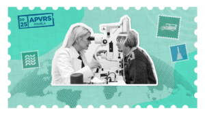 Clinician examining elderly patient with slitlamp